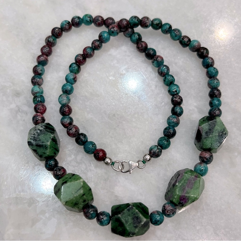 Ruby Zoisite Sterling Silver 20” Necklace